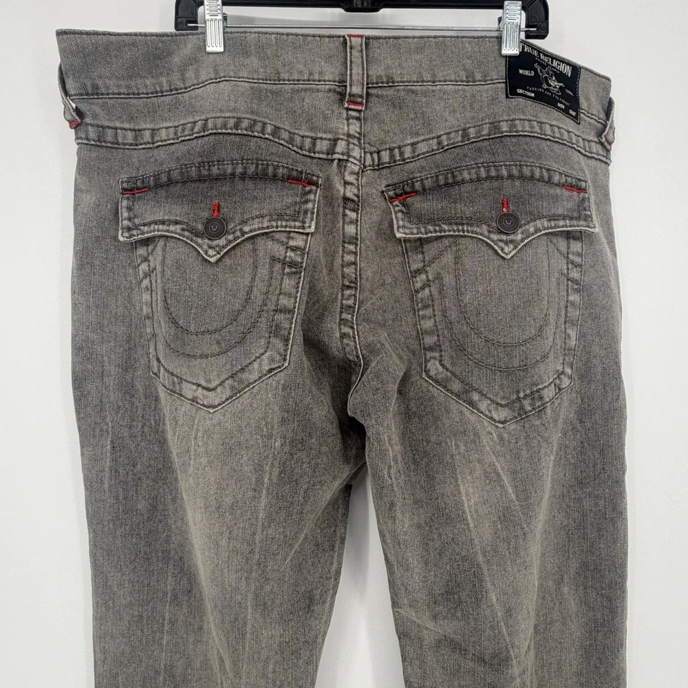 True Religion Ricky Relaxed Straight Gray Jeans Mens 40 Red Stitching